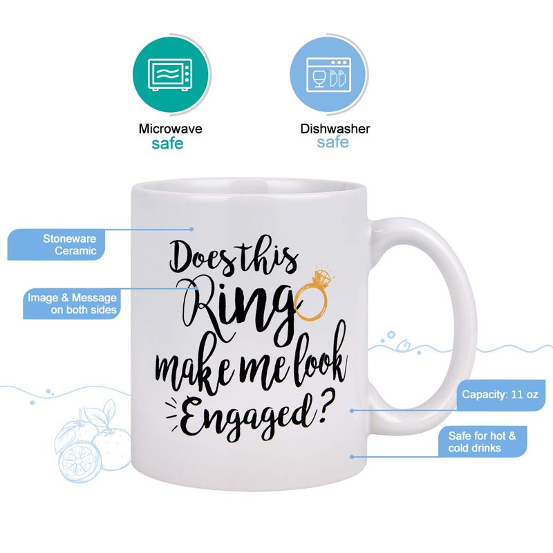 Maustic Funny Coffee Mug Does This Ring Make Me Look Engaged Coffee Tea Cup Funny Mug Novelty Coffee Mug for Men Women Birthday Festival Christmas Engagement - Image 3